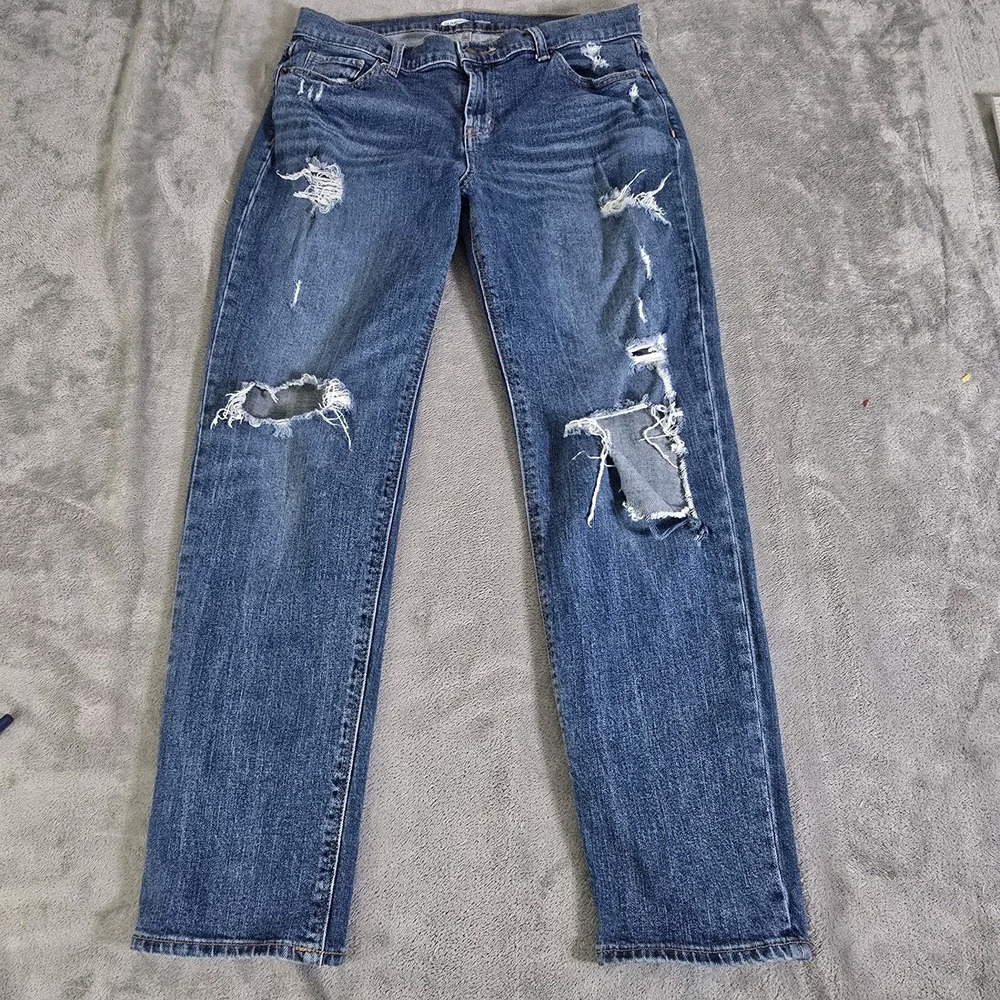 Old Navy Jeans Womens 6 Blue Mid-Rise Boyfriend Distressed Casual Grunge